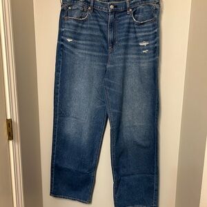 American Eagle Jeans Women 16 Super High Rise Baggy Straight Wide Leg Distressed
